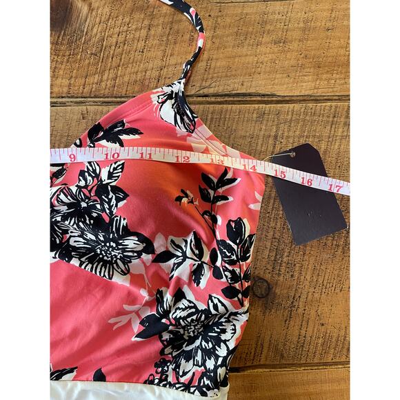 NWT Womens Sea Angel Coral Peach Black Floral Halter One Piece Swimming Suit‎ M - Picture 5 of 9